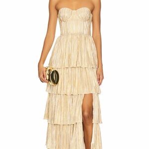 REVOLVE Strapless Gold Tiered Dress